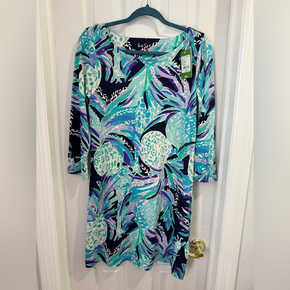 Lilly Pulitzer Women's Dress - Blue and Purple Tropical Print